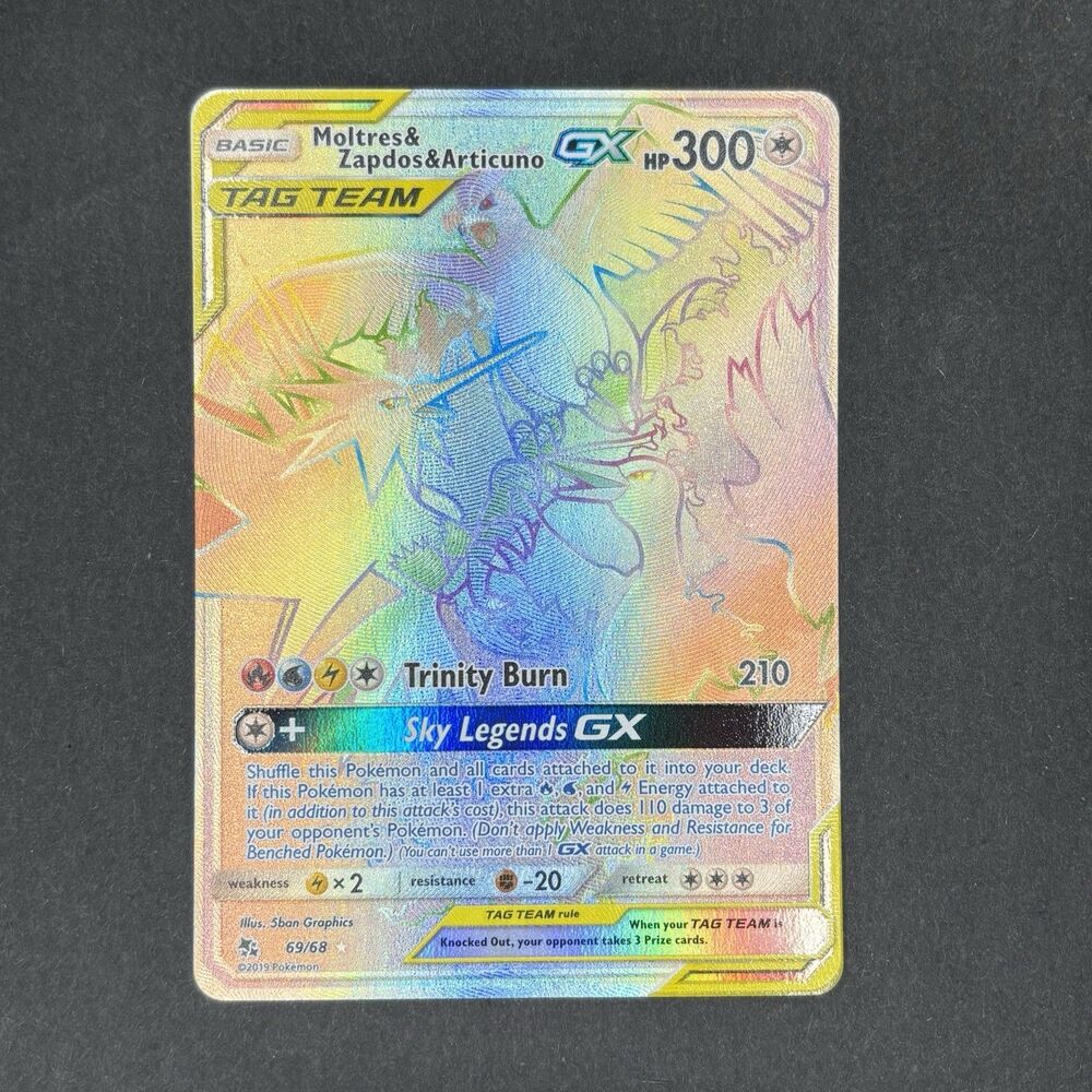 Moltres & Zapdos & Articuno GX (Secret) 69/68 Hidden Fates Holo NM Clean